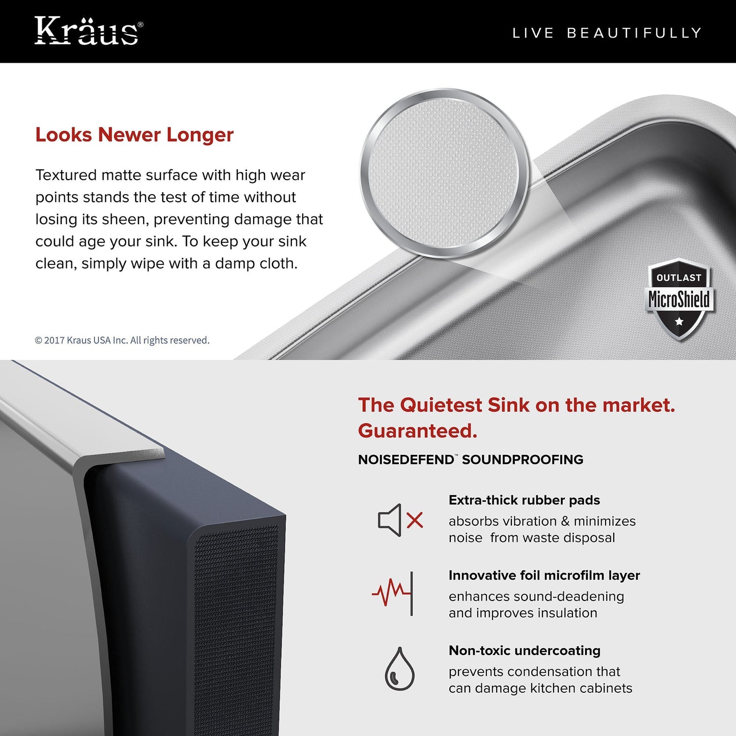KRAUS Outlast MicroShield Scratch-Resist Stainless Steel Undermount 50/50 Double Bowl Sink, 32" 16 Gauge, Premier Series - KBU22E