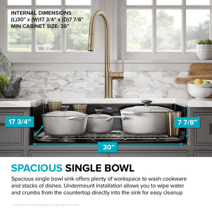 KRAUS Pintura 32" Undermount Porcelain Enameled Steel Kitchen Sink in Black - KE1US32GBL