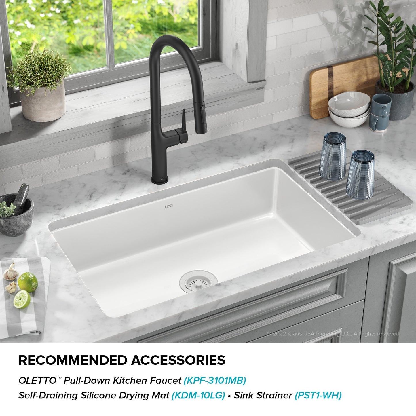 KRAUS Pintura 32" Undermount Porcelain Enameled Steel Kitchen Sink in White - KE1US32GWH