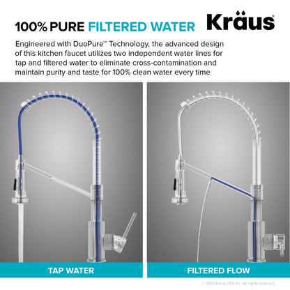 KRAUS Single Handle Kitchen Faucet with Integrated Dispenser for Water Filtration in Brushed Brass & Matte Black - KFF-1610BBMB