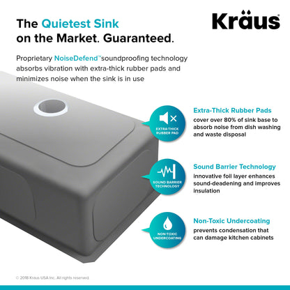 KRAUS 28" Undermount 16 Gauge Single Bowl Stainless Steel Small Radius Kitchen Sink - KHU100-28