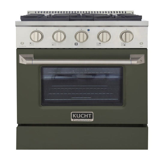 Kucht 30 Inch Professional KNG Series Natural Gas Stainless Steel Range with Green Oven Door - KNG301-OG