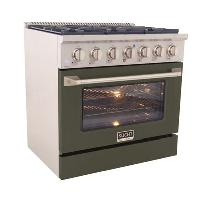 Kucht 36 Inch Professional KNG Series Liquid Propane Gas Stainless Steel Range with Olive Green Oven Door - KNG361/LP-OG