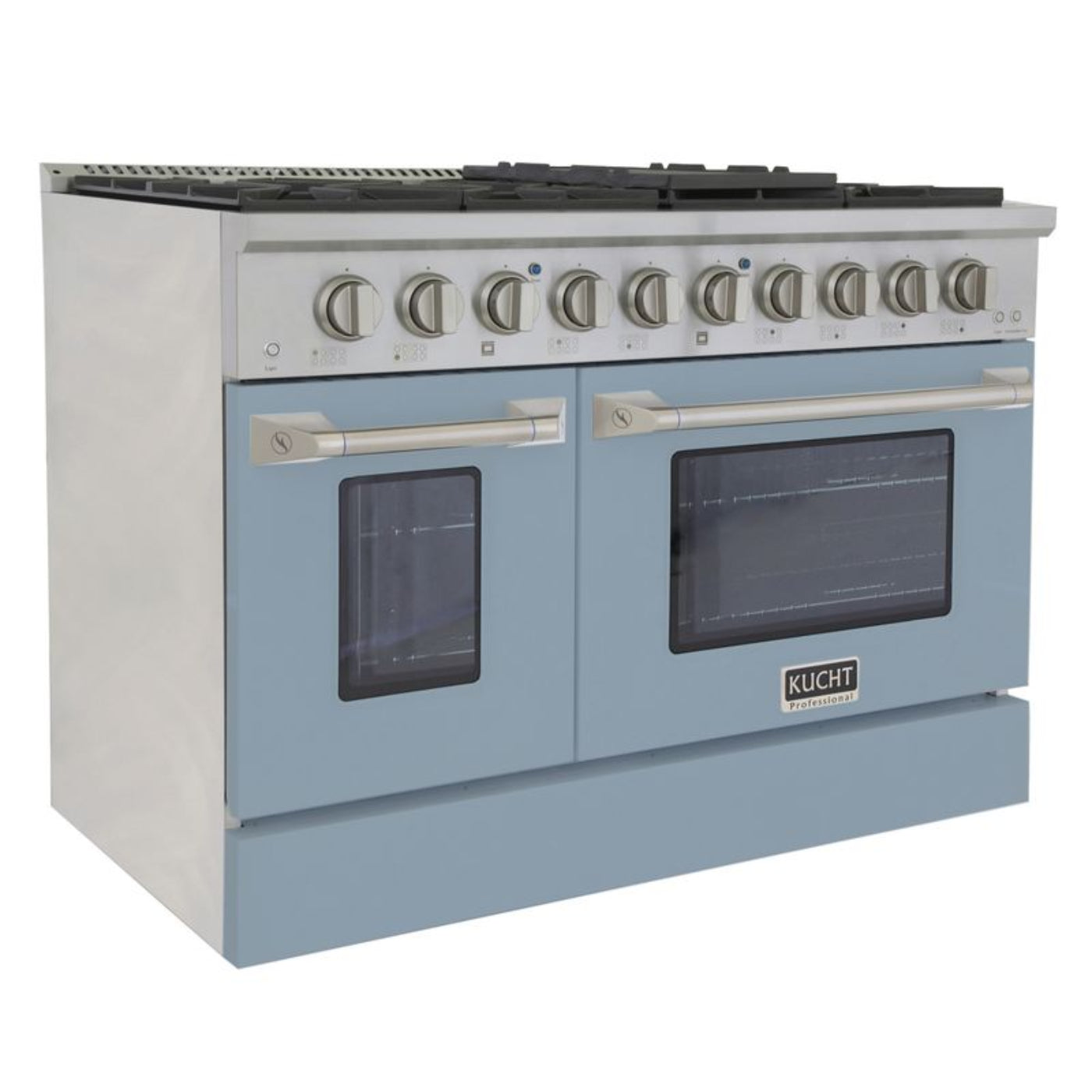 Kucht 48 Inch Pro-Style KDF Series Liquid Propane Gas Stainless Steel Dual Fuel Range with Light Blue Oven Door