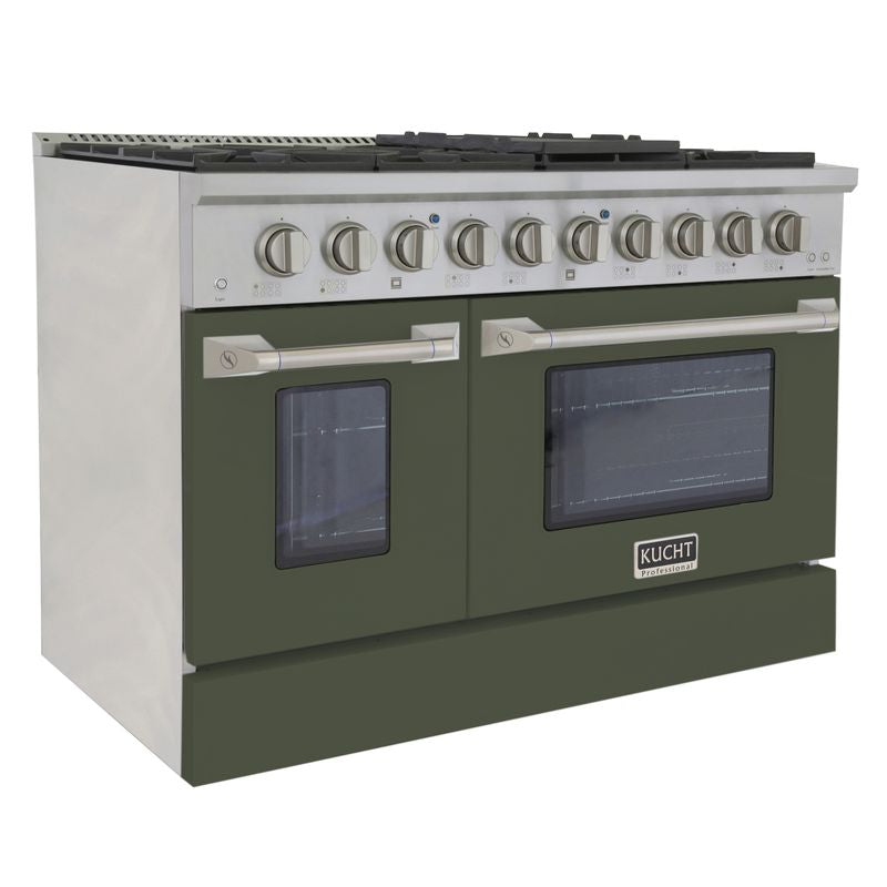 Kucht 48 Inch Pro-Style KDF Series Natural Gas Stainless Steel Dual Fuel Range with Olive Green Oven Door