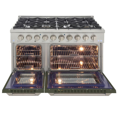 Kucht 48 Inch Professional KNG Series Natural Gas Stainless Steel Range with Olive Green Oven Door - KNG481-OG