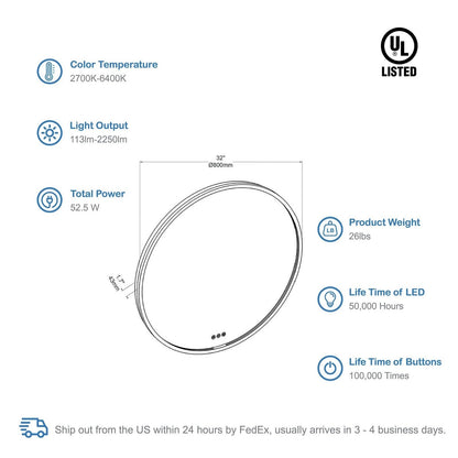 Blossom Oskar 32 Inch Round LED Mirror - LED M7 R32 MB