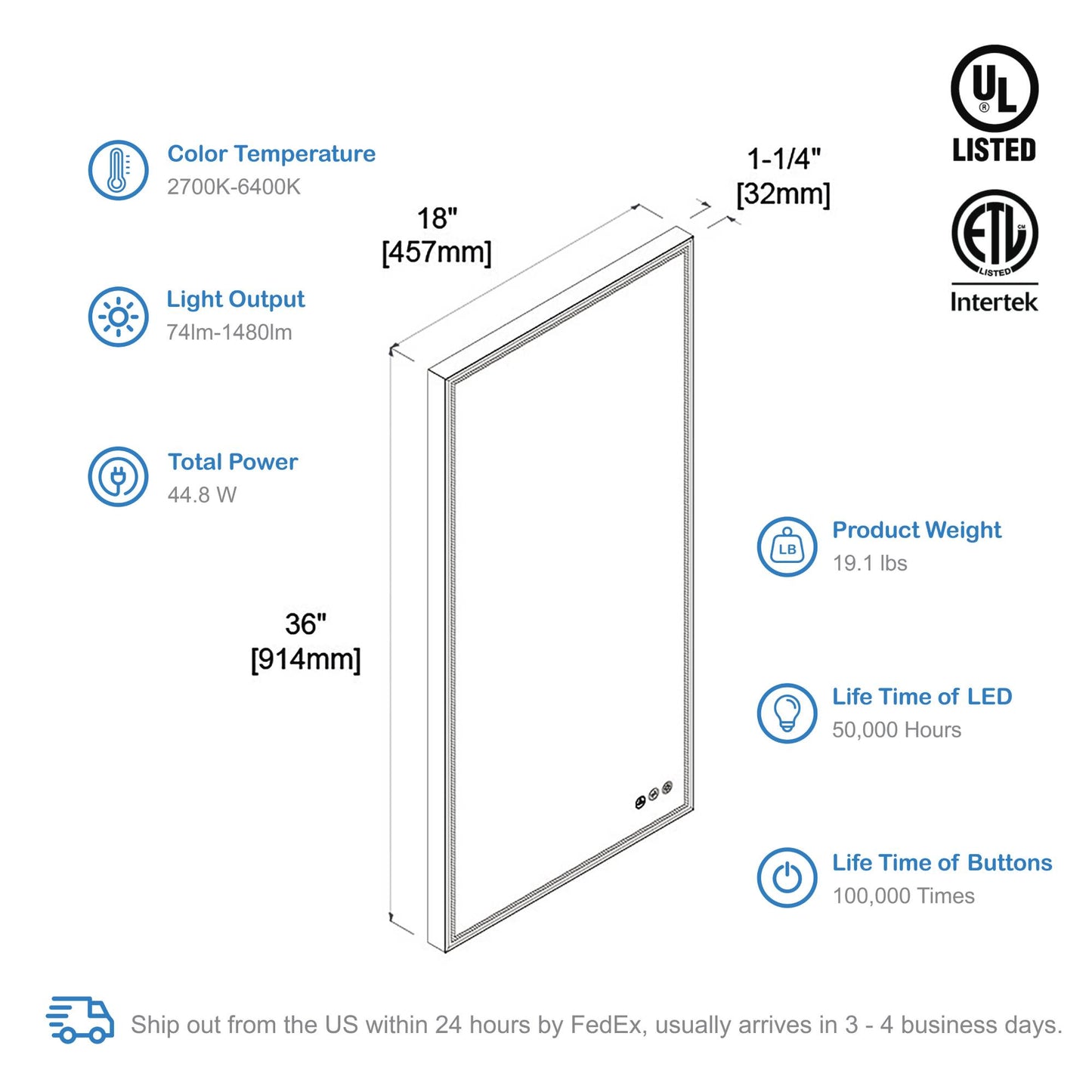 Blossom Stellar 18 Inch LED Mirror - LED M4 1836 MB