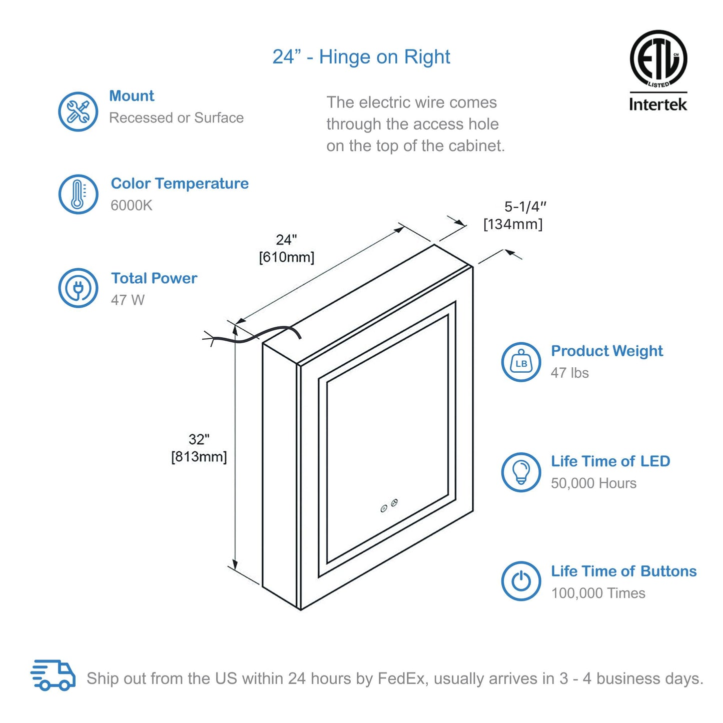 Blossom Vega – 24 Inches LED Medicine Cabinet - MCL4 2432L