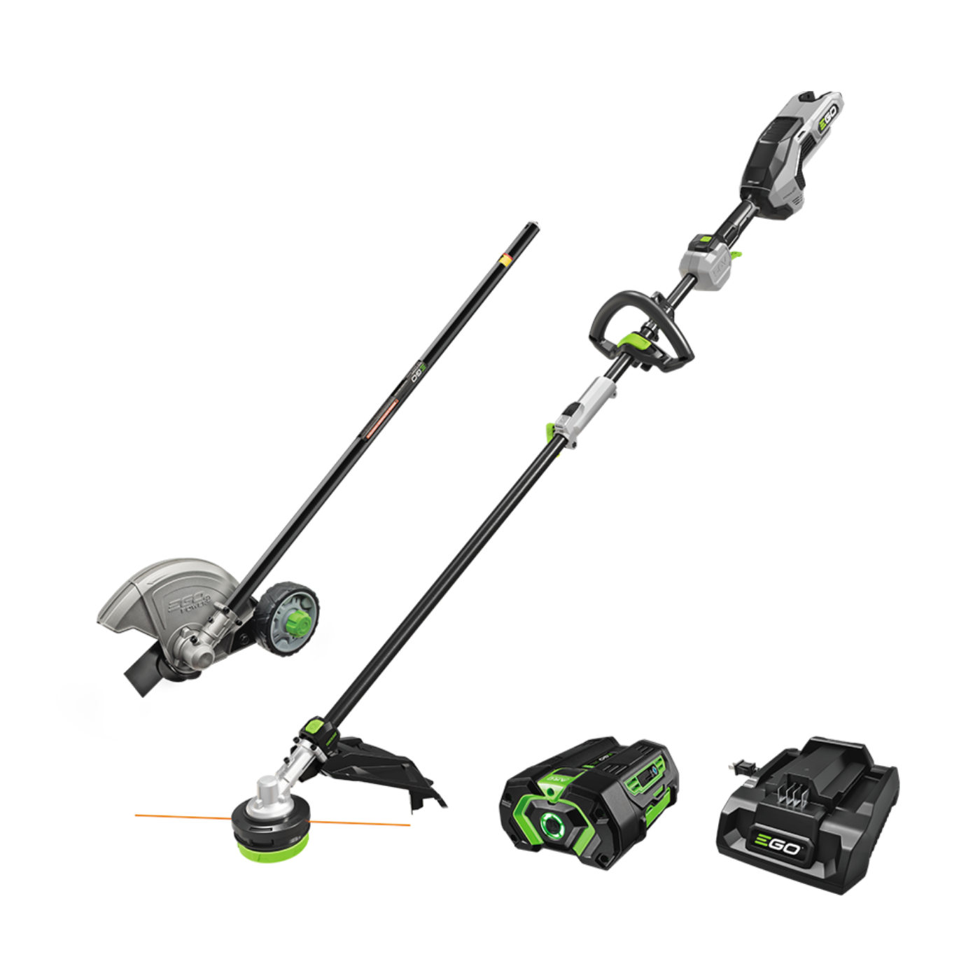 EGO Power+ Multi-Head Combo Kit; 16” Carbon Fiber String Trimmer with POWERLOAD  Carbon Fiber Edger, and 56V Power Head with 4.0Ah Battery and 320W Charger - MHC1603