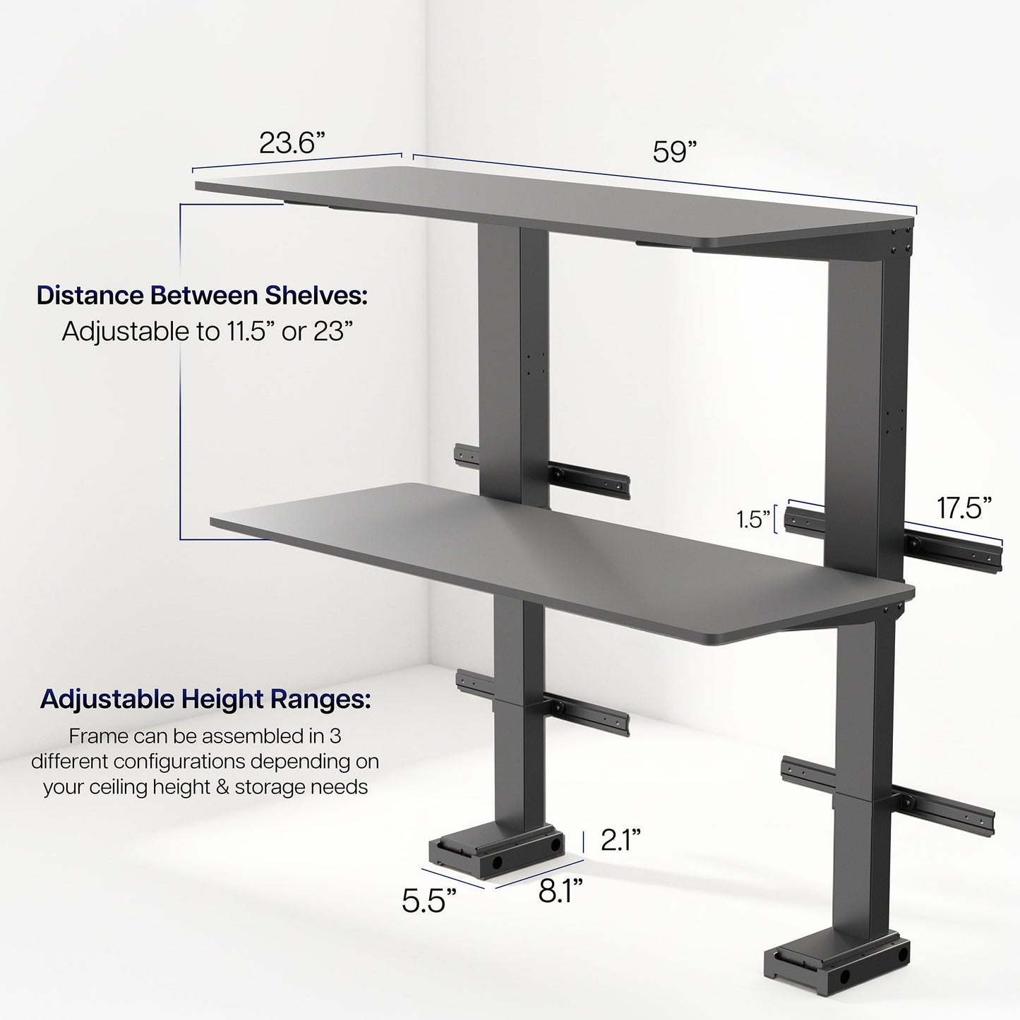 VIVO 60" x 24" Electric Height Adjustable Dual Shelf Workbench - MOUNT-KIT-GS2-60B
