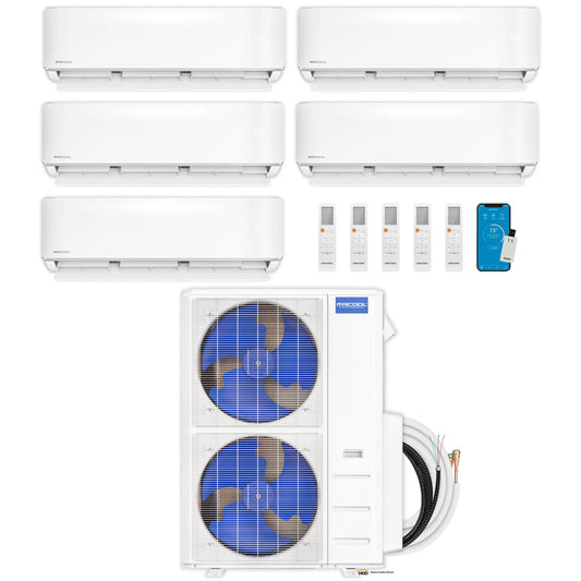 MRCOOL DIY 5th Gen Mini Split - 5-Zone 48,000 BTU Ductless Air Conditioner and Heat Pump Condenser with 18K + 18K + 12K + 6K + 6K Wall Mount Air Handlers - DIY5-5Z-48HP-18K18K12K6K6K