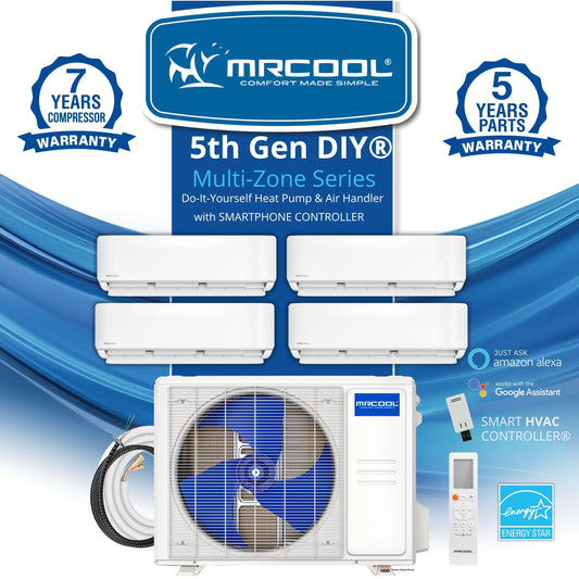 MRCOOL DIY 5th Gen Mini Split - 4-Zone 36,000 BTU Ductless Air Conditioner and Heat Pump Condenser with 18K + 9K + 9K + 9K Wall Mount Air Handlers - DIY5-4Z-36HP-18K9K9K9K