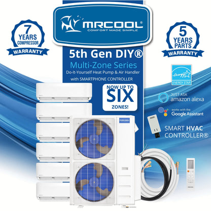 MRCOOL DIY 5th Gen Mini Split - 5-Zone 48,000 BTU Ductless Air Conditioner and Heat Pump Condenser with 18K + 12K + 12K + 9K + 9K Wall Mount Air Handlers - DIY5-5Z-48HP-18K12K12K9K9K