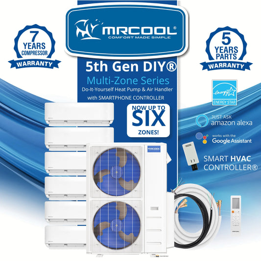 MRCOOL DIY 5th Gen Mini Split - 5-Zone 48,000 BTU Ductless Air Conditioner and Heat Pump Condenser with 18K + 18K + 12K + 12K + 9K Wall Mount Air Handlers