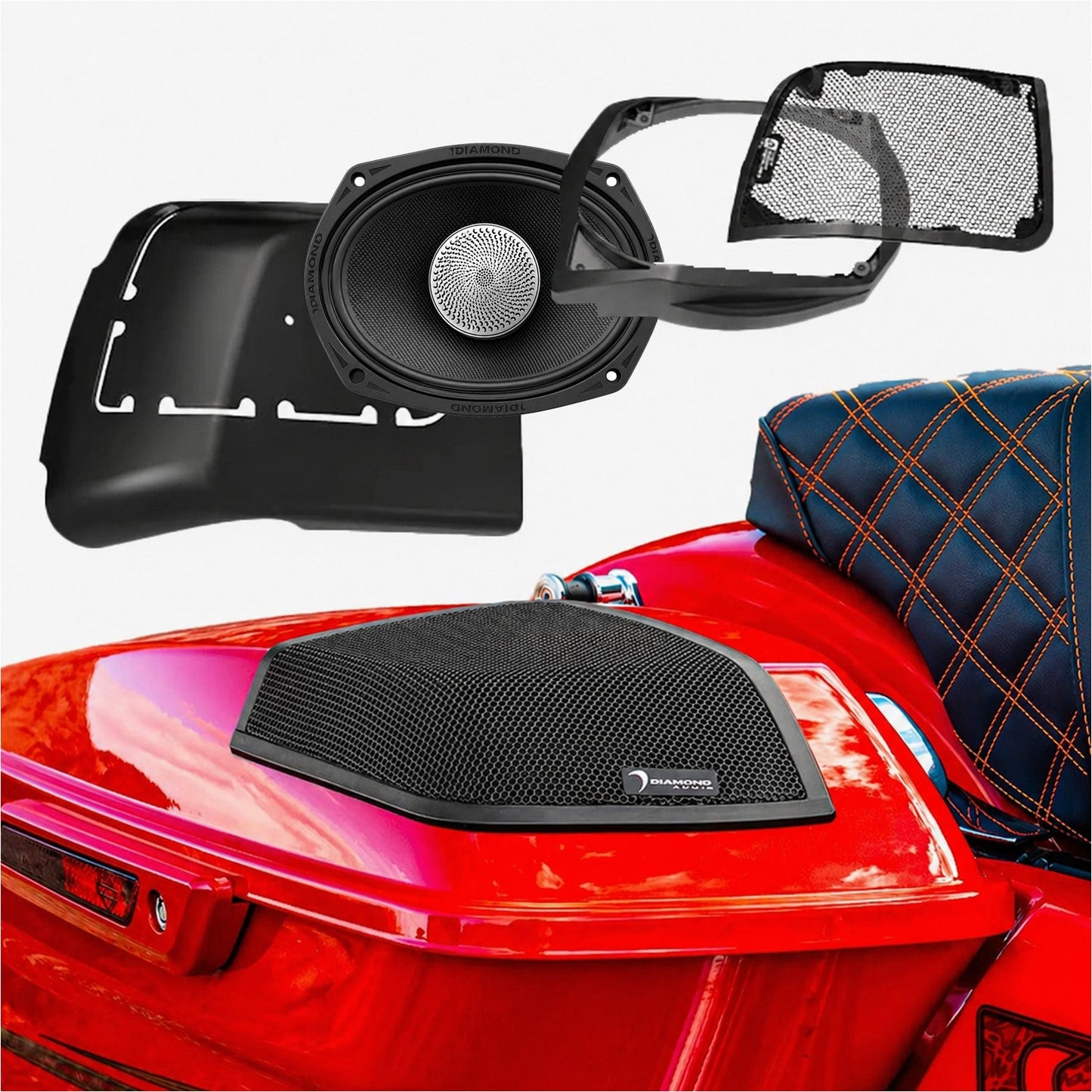 Diamond Audio 2014-2023 Harley Davidson Cut In SPEAKER Lid Kit with  HXM69F4BK (4Ω) - MSHXM69F4BKLK
