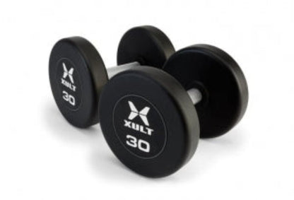 Johnson Health Tech XULT Urethane Round Dumbbells - XULT Urethane Round Dumbbell Pair, Black, 50 lb. - XT-050URE-RND