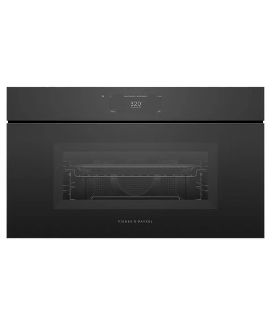Fisher Paykel 30" Series 9 Minimal Handleless Compact Convection-Speed Oven Black Glass - OM30NMUNB3