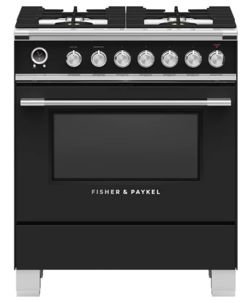 Fisher Paykel 30" Series 9 Classic 4 Burner Dual Fuel Self-Cleaning Range Black - OR30SCG6B1