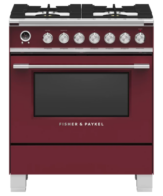 Fisher Paykel 30" Series 9 Classic 4 Burner Dual Fuel Self-Cleaning Range Red - OR30SCG6R1