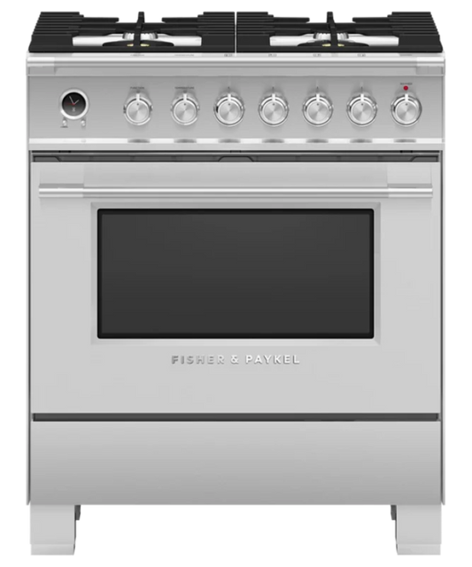 Fisher Paykel 30" Series 9 Classic 4 Burner Dual Fuel Self-Cleaning Range Stainless Steel - OR30SCG6X1