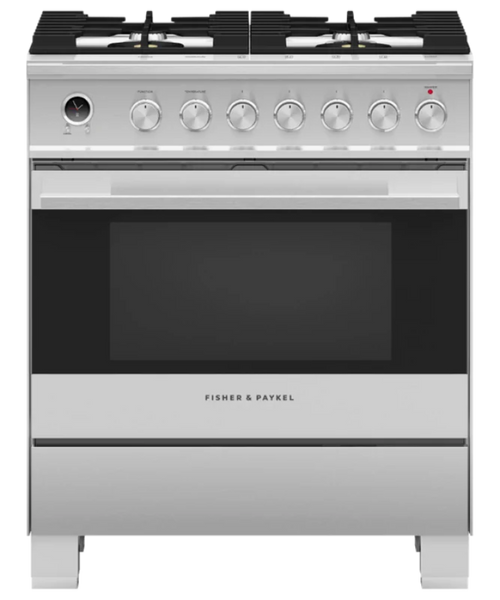 Fisher Paykel 30" Series 9 Contemporary 4 Burner Dual Fuel Self-Cleaning Range Stainless Steel - OR30SDG6X1