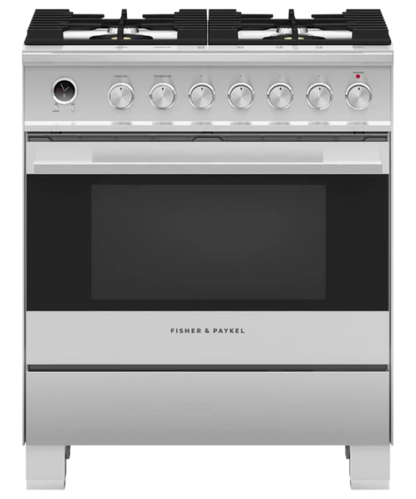 Fisher Paykel 30" Series 9 Contemporary 4 Burner Dual Fuel Self-Cleaning Range Stainless Steel - OR30SDG6X1