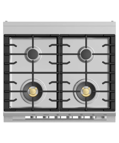 Fisher Paykel 30" Series 9 Contemporary 4 Burner Dual Fuel Self-Cleaning Range Stainless Steel - OR30SDG6X1