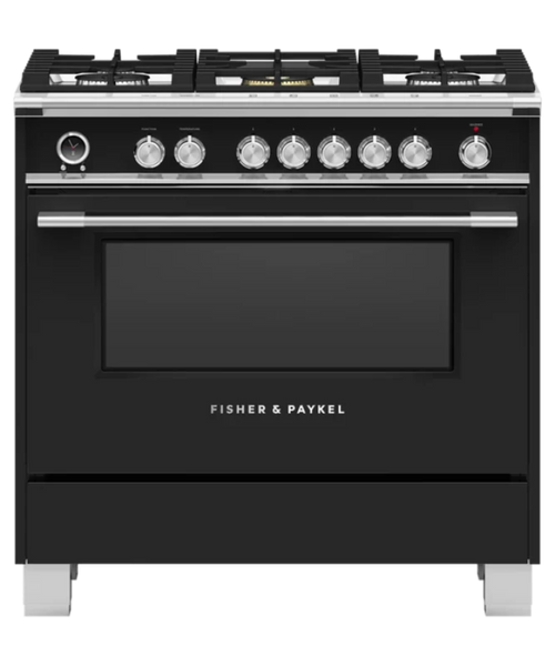 Fisher Paykel 36" Series 9 Classic 5 Burner Dual Fuel Self-Cleaning Range Black - OR36SCG6B1