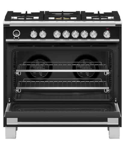 Fisher Paykel 36" Series 9 Classic 5 Burner Dual Fuel Self-Cleaning Range Black - OR36SCG6B1