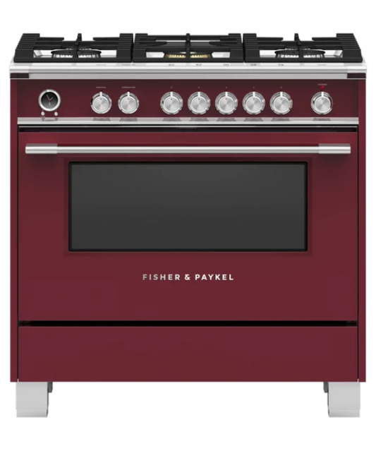 Fisher Paykel 36" Series 9 Classic 5 Burner Dual Fuel Self-Cleaning Range Red - OR36SCG6R1
