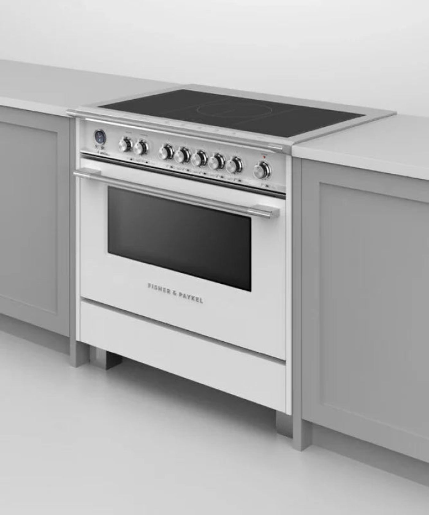 Fisher Paykel  36" Series 9 Classic 5 Zone Induction Self-Cleaning Range, 2 SmartZones White - OR36SCI6W1