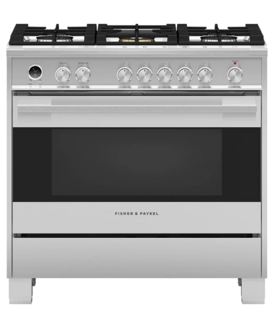 Fisher Paykel 36" Series 9 Contemporary 5 Burner Dual Fuel Self-Cleaning Range Stainless Steel - OR36SDG6X1