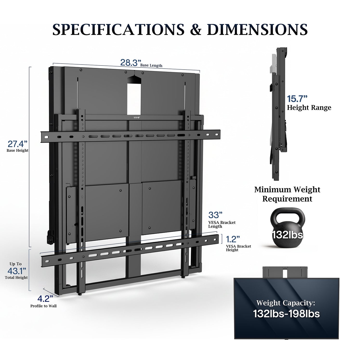 VIVO Manual Height Adjustable TV Wall Mount - 75” to 90” Screens - PRO-TVHA90