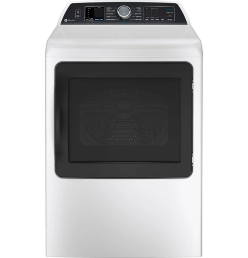 GE Appliances  7.4 cu. ft. Capacity Smart aluminized alloy drum Gas Dryer with Sanitize Cycle and Sensor Dry White on White with Silver Backsplash - PTD70GBSTWS