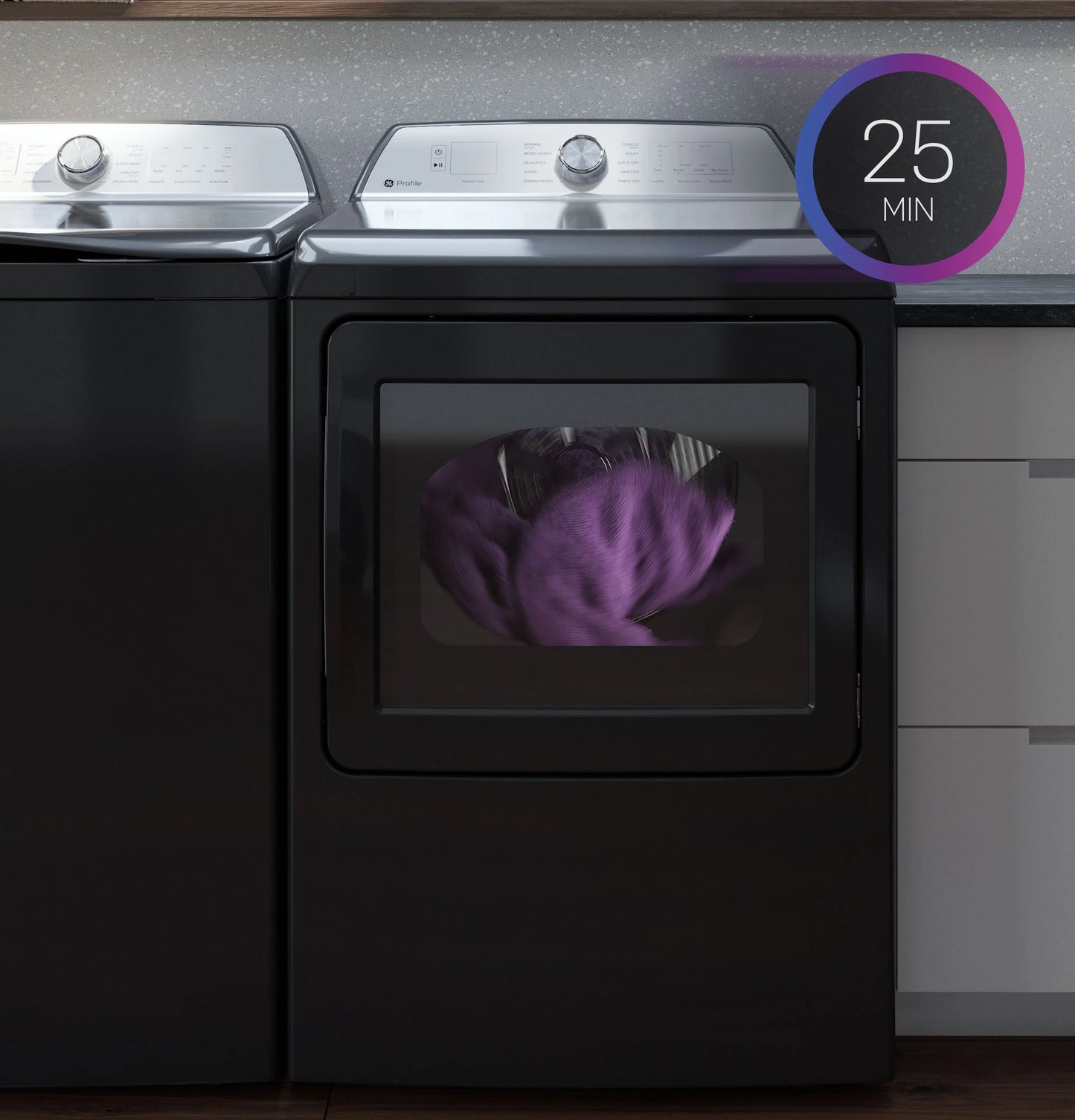 GE Appliances  7.4 cu. ft. Capacity Smart aluminized alloy drum Gas Dryer with Sanitize Cycle and Sensor Dry White on White with Silver Backsplash - PTD70GBSTWS