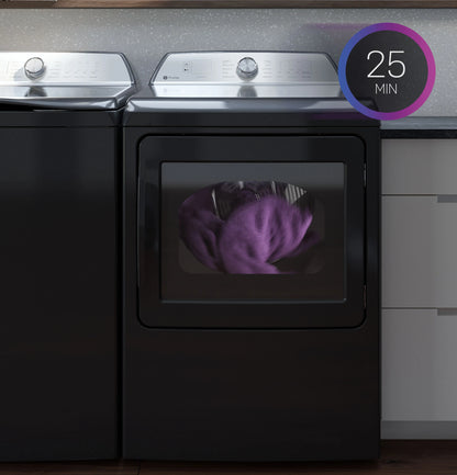 GE Appliances  7.4 cu. ft. Capacity Smart aluminized alloy drum Gas Dryer with Sanitize Cycle and Sensor Dry White on White with Silver Backsplash - PTD70GBSTWS