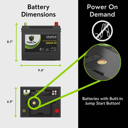 PowerTex 2004 Infiniti FX35 Car Battery BCI Group 35 / Q85 Lithium LiFePO4 Automotive Battery - PTLG35-78
