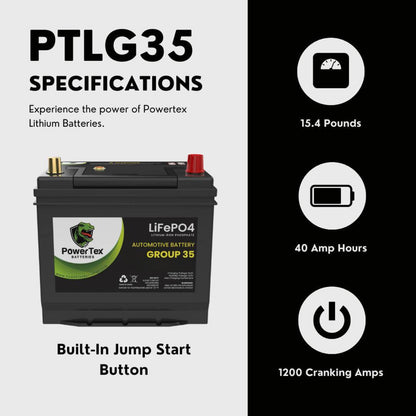 PowerTex 2017 Nissan Frontier Car Battery BCI Group 35 / Q85 Lithium LiFePO4 Automotive Battery - PTLG35-251