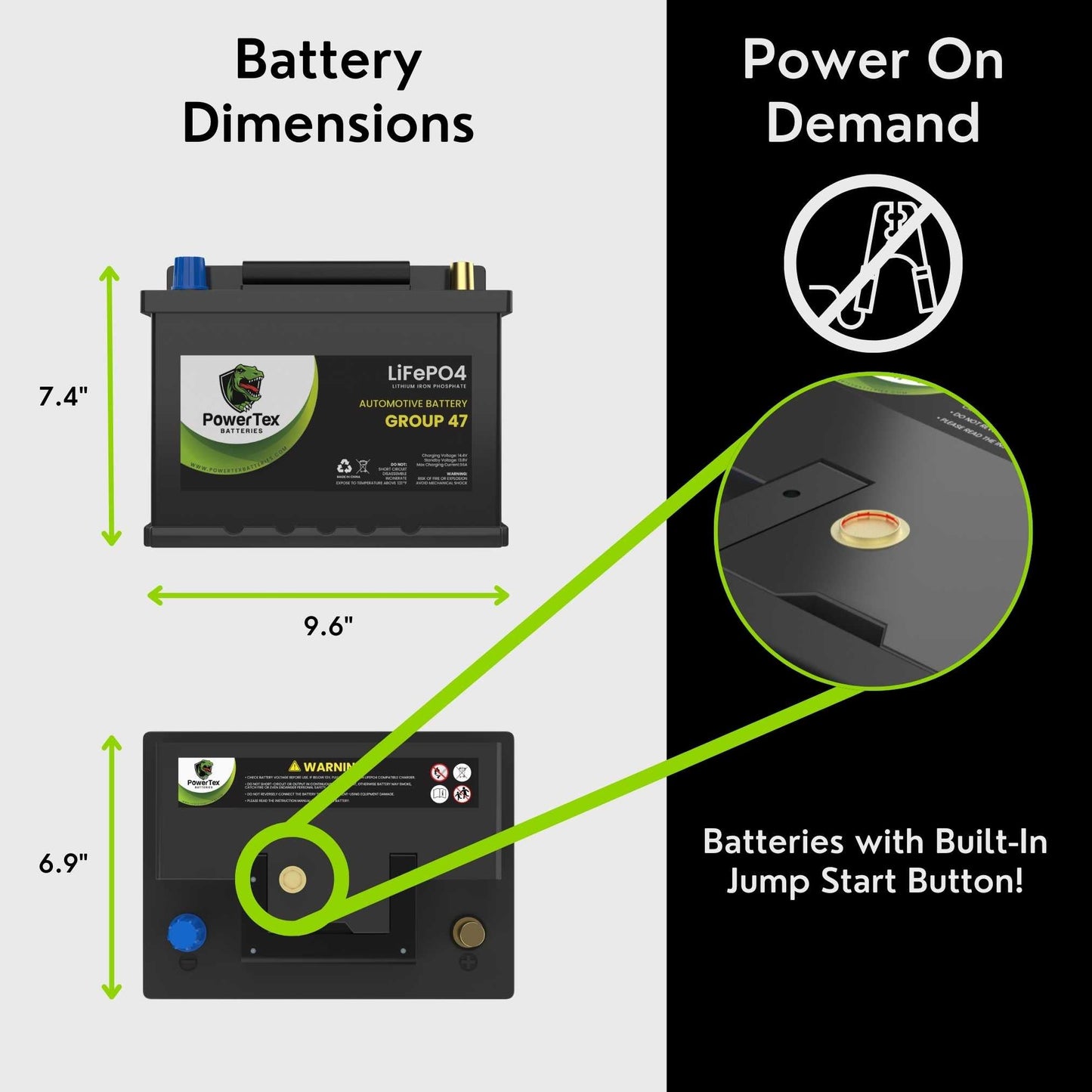 PowerTex 2013 Mini Cooper Countryman Car Battery BCI Group 47 H5 Lithium LiFePO4 Replacement Automotive Battery - PTLG47-453