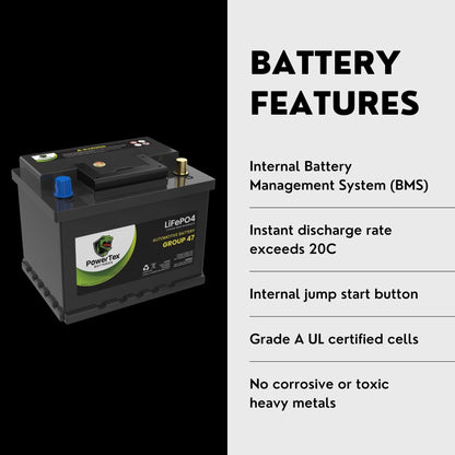 PowerTex 2006 Mini Cooper Car Battery BCI Group 47 H5 Lithium LiFePO4 Replacement Automotive Battery - PTLG47-463