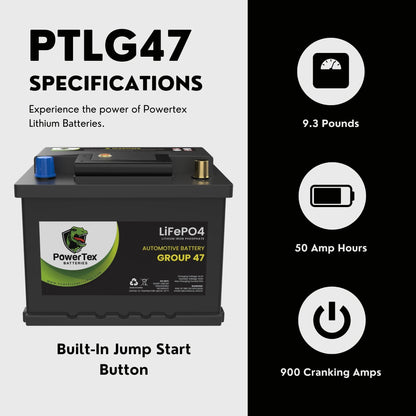 PowerTex 2017 Mercedes-Benz AMG GT S Car Battery BCI Group 47 H5 Lithium LiFePO4 Replacement Automotive Battery - PTLG47-422