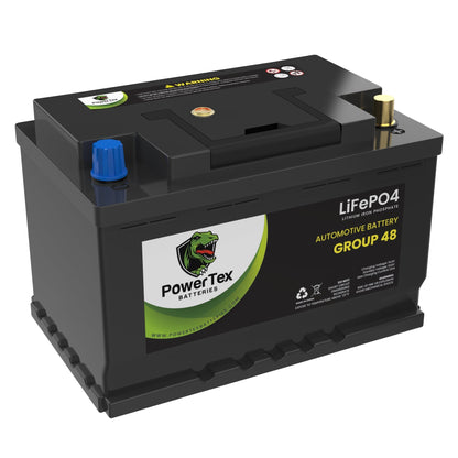 PowerTex 2017 Maserati GranTurismo Car Battery BCI Group 48 / H6 Lithium LiFePO4 Replacement Automotive Battery - PTLG48-1163