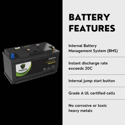 PowerTex 2014 BMW 740i Car Battery BCI Group 49 / H8 Replacement Lithium LiFePO4 Automotive Battery - PTLG49-621