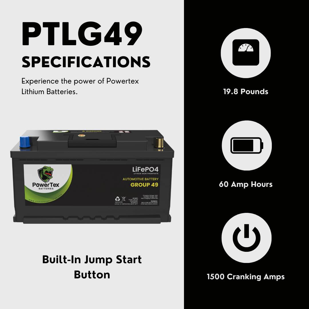 PowerTex 2015 Hyundai Equus Car Battery BCI Group 49 / H8 Replacement Lithium LiFePO4 Automotive Battery -PTLG49-979
