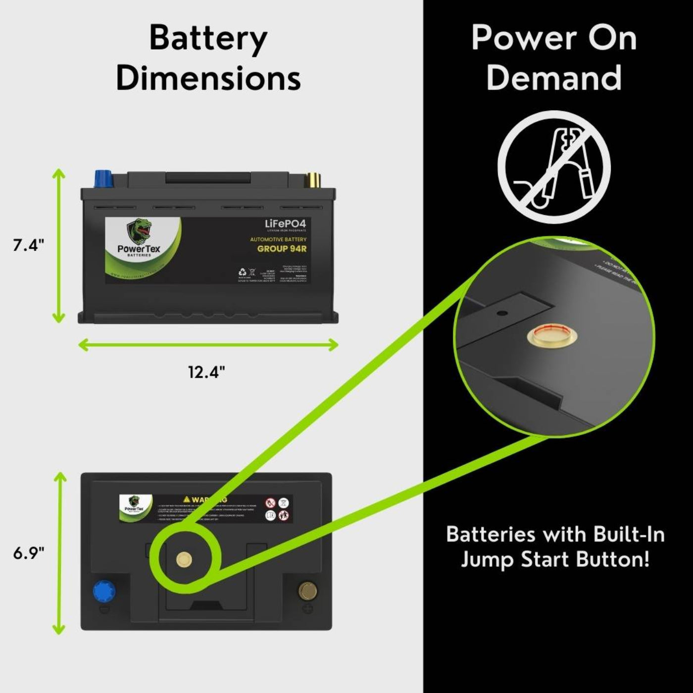 PowerTex 2004 BMW 525i Car Battery BCI Group 94R / H7 Lithium LiFePO4 Automotive Battery - PTLG94R-549