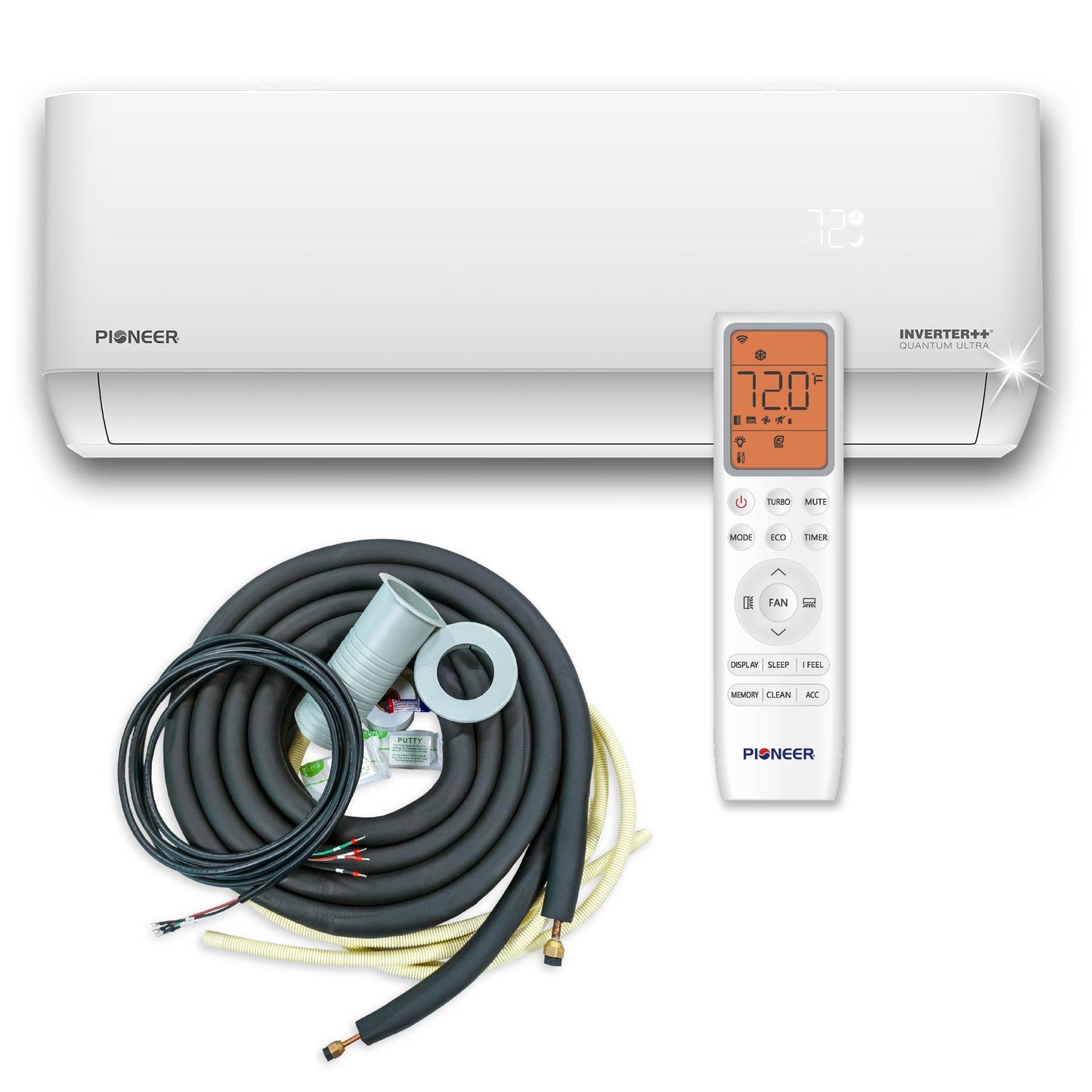 Pioneer Multi Zone 9,000 BTU Quantum Ultra Wall-Mounted Indoor Section Ductless Mini-Split Wi-Fi Inverter++ Air Conditioner Heat Pump 230V - WT009GLSI24HLG-10S
