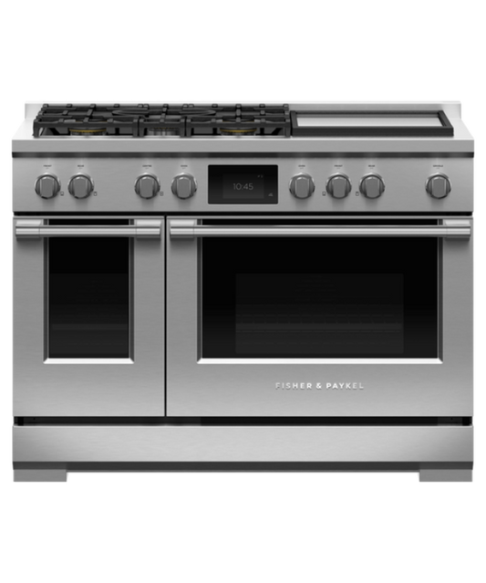 Fisher Paykel 48" Series 9 Professional Dual Fuel 5 Burner with Griddle Self-Cleaning Range, Natural Gas Stainless Steel - RDV3485GDN