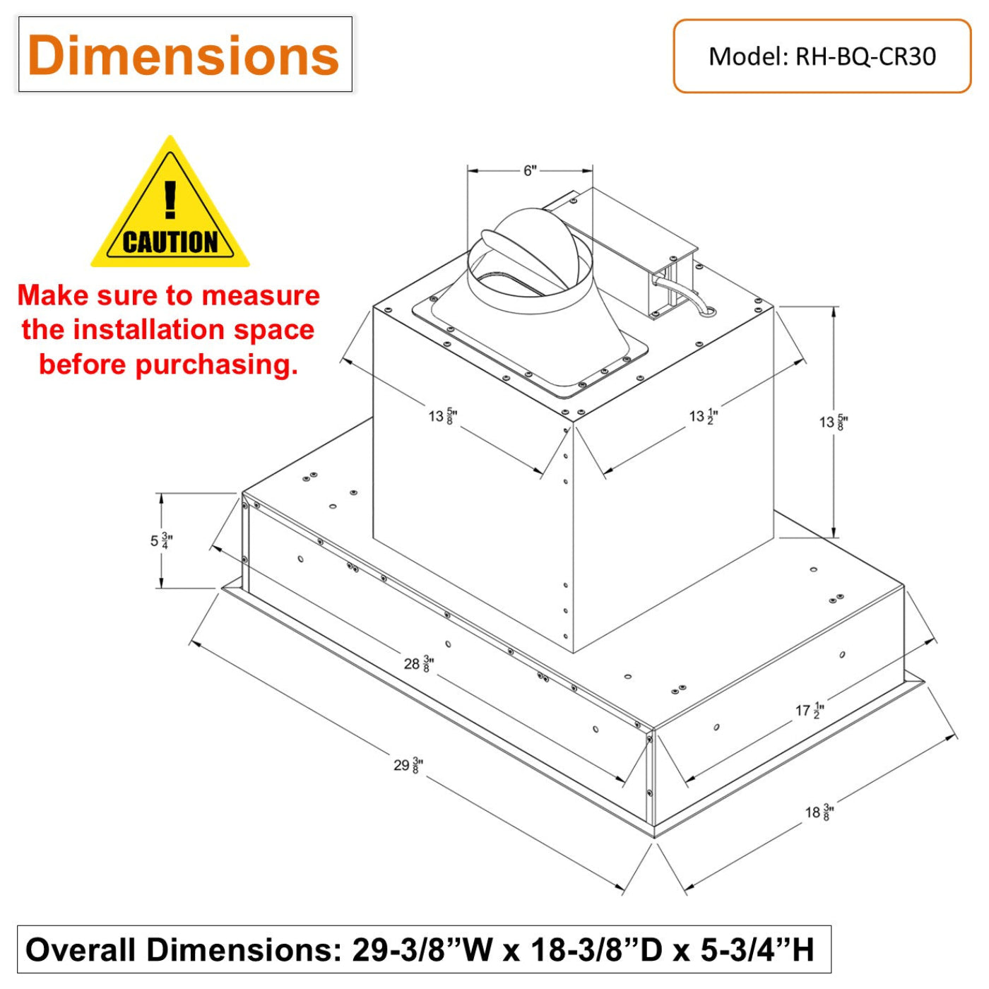 AWOCO  RH-BQ-CR Ceiling Mount Range Hood - Insert & Island - 700CFM - AWC-RH-BQ-CR30