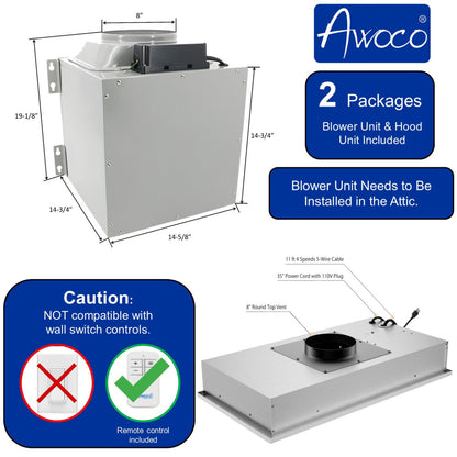 AWOCO RH-IT08-R Ceiling Mount Range Hood Baffle Filters - Split Insert - 1000 CFM & 8" Vent - RH-IT08-R30-COLD
